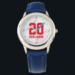 Montre Numéro du maillot de base-ball rouge<br><div class="desc">Design à thème sportif parfait pour les garçons et les filles de tous âges.</div>