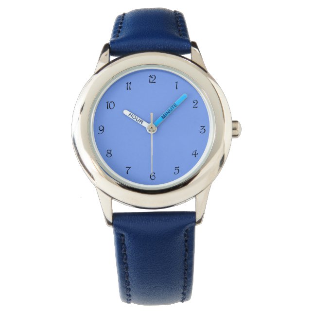 Montre Numéros de script noir sur blanc bleu (devant)