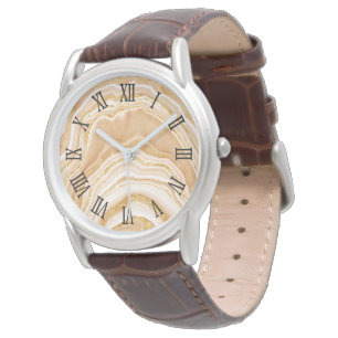 Montre Numéros romains noirs Faux Golden Agate