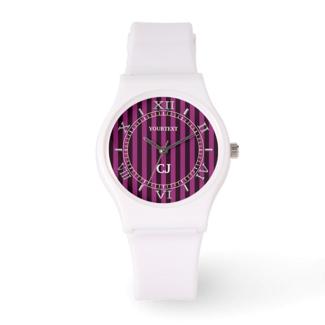 Montre Numérotation des bandes verticales Fuchsia personn (Recto)