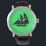 Montre Ocean Glow_Clipper noir sur vert<br><div class="desc">Montrez-leur qui est le grand skipper avec notre Ocean Glow, des icônes maritimes, noir sur vert Clipper navire montre poignet. Si vous vous sentez créatif, vous pouvez modifier la taille, la position, la couleur et même le nombre de navires Clipper, ainsi que la couleur arrière - plan. Il suffit de...</div>