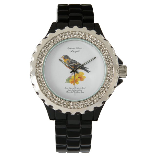 Montre Octobre Fleur Marigold et naissance d'oiseaux (devant)