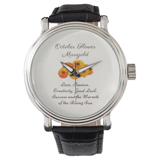 Montre Octobre Mois de naissance Fleur Marigold Elegant (devant)