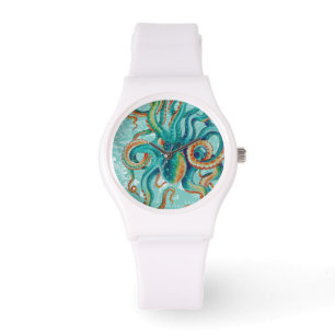 Montre Octopus Teal Vintage Map Watercolor