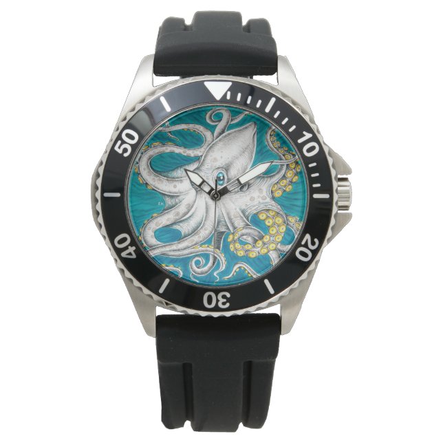 Montre Octopus Tentacles encre turquoise verte (devant)