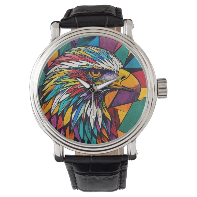 Montre Œuvre d'art colorée d'aigle (devant)