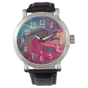 Montre Oeuvre moderne en marbre Abstrait bleu et rouge li
