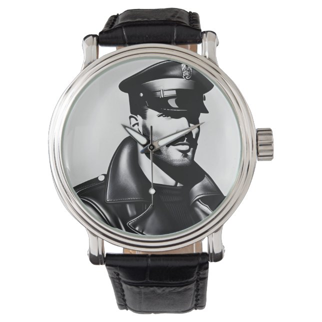 Montre Officiel Iconique LGBTQ Gay Leather Daddy Biker Ar (devant)