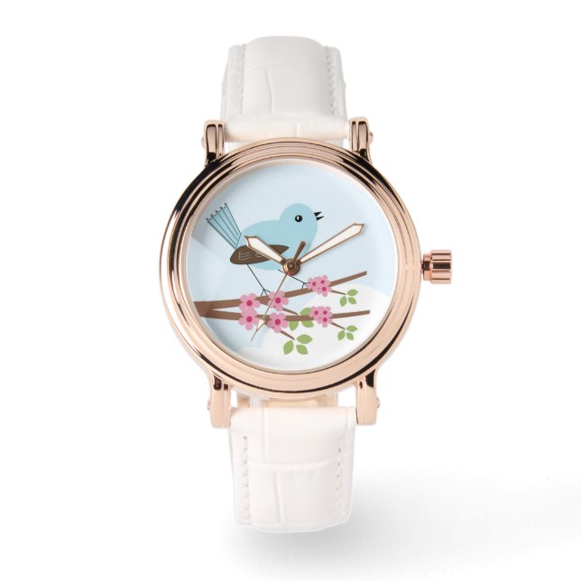 Montre Oiseau bleu dans l'arbre en fleurs mou (Recto)