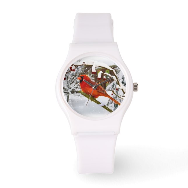 Montre Oiseau cardinal dans la neige (Recto)