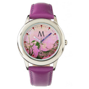 Montre OISEAU DE PRINTEMPS, FLEURS ARBRE noir Monogramme