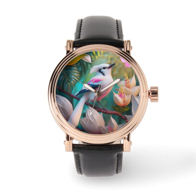 Montre Oiseau d'Imaginaire tacheté blanc crêpé (Recto)