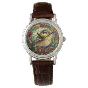 Montre Oiseau en cuir Brown en verre de Noël