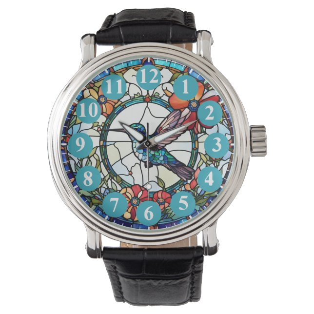 Montre Oiseau en verre de colibri bleu clair (devant)