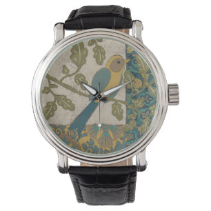 Montre Oiseau jaune et bleu Turquoise perché sur une bran