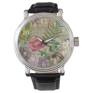 Montre Oiseau Nid Floral Jardin Fleur Papillon Art