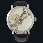 Montre Oiseau oriental perché sur la branche<br><div class="desc">Cette impression d'art présente une image vif et pointue d'un oiseau oriental perché sur une branche. En dessous, il y a une fleur orange avec un haut degré de précision de couleur. Ce dessin d'art contemporain d'un art traditionnel d'inspiration orientale ajoutera du caractère à tout mur de votre maison.</div>