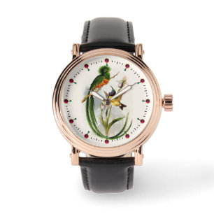 MONTRE OISEAU PARADISE, COLIBRI ET FLEURS IRIS