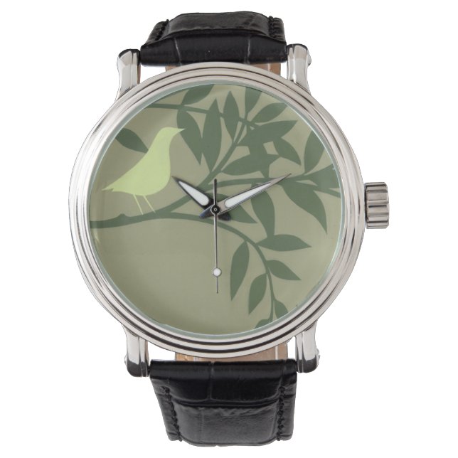 Montre Oiseau vert perché sur une branche verte (devant)