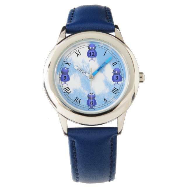Montre Oiseaux bleus chiffres arabes romains (devant)
