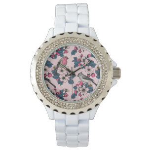 Montre Oiseaux et fleurs roses
