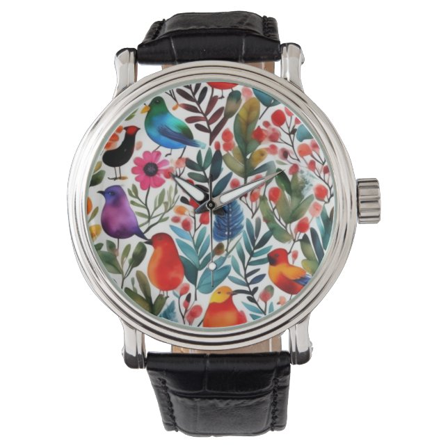 Montre Oiseaux floraux colorés (devant)