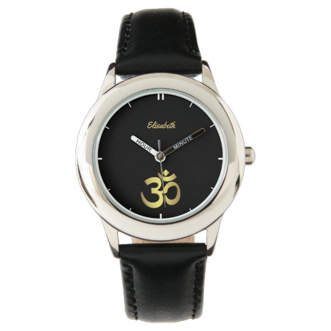 Montre Om ( Aum ) Namaste yoga symbole nom noir (devant)