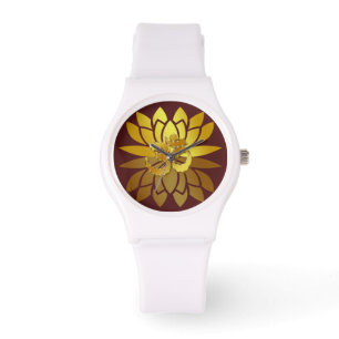 Montre OM Omkara et Lotus Flower de couleur or