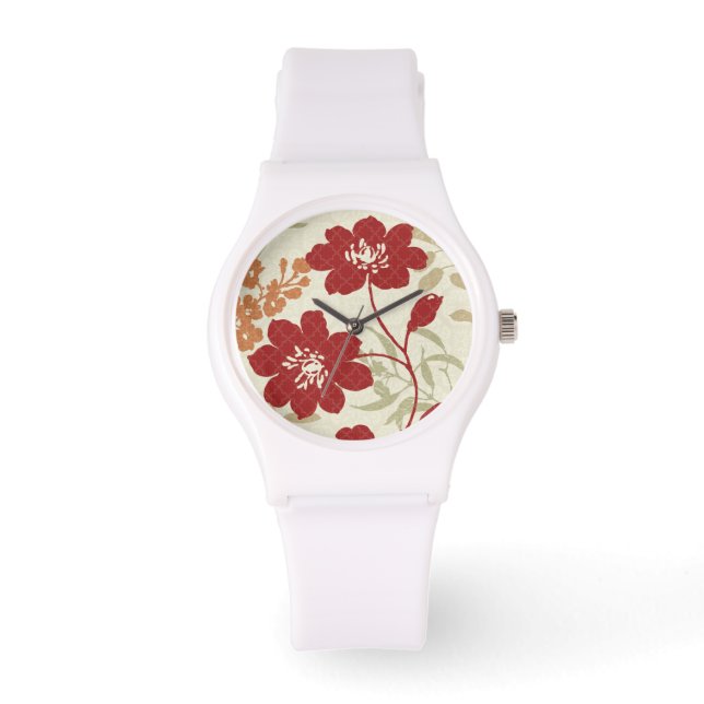 Montre Ombres florales en rouge et orange (Recto)
