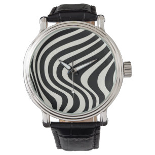 Montre Ondes de style rétro noir et blanc