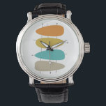 Montre Onglets de guitare colorés du milieu du siècle<br><div class="desc">Cette montre amusante d'inspiration du milieu du siècle présente 4 formes onglets de guitare sur des lignes noires, turquoise, orange, bronzée et or. Si vous cherchez un style pour égayer votre poignet - c'est tout !</div>