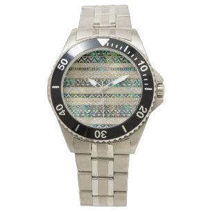 Montre Or ethnique tribal de motif sur la perle de Shell