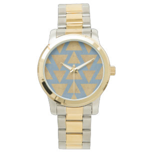 Montre Or extérieur d'étape de Geo et motif bleu