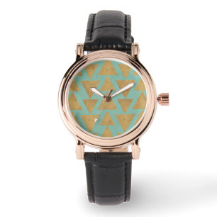 Montre Or extérieur d'étape de Geo et motif turquoise