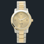 Montre Or métallique brillant | Numéros romains | Monogra<br><div class="desc">Image élégante,  fine et minimaliste de l'impression de texture en acier inoxydable d'or métallique brillant avec des chiffres romains et un monogramme personnalisable.</div>