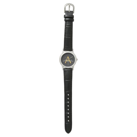 Montre Or moderne en or noir Monogramme Nom (Plat)