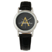 Montre Or moderne en or noir Monogramme Nom (devant)