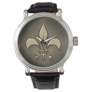 Montre Or noir rayonnant Fleur de lis