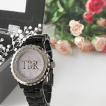 Montre Or rose Abstrait sur Monogramme rose<br><div class="desc">Élégant or rose abstrait sur arrière - plan rose avec monogramme personnalisable gris foncé</div>