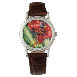 Montre Orange de feu Fleur diurne personnalisée