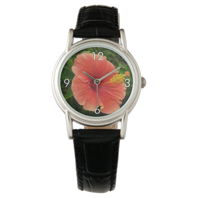Montre Orange Hibiscus Fleur Tropical Floral (devant)