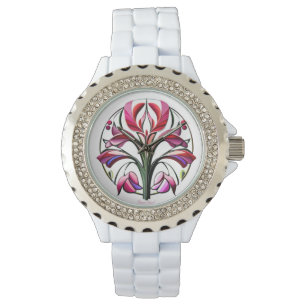 Montre Orchidée métallique : une extravagance rose et jau