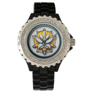 Montre Orchidée métallique : une extravagance rose et jau
