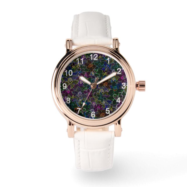 Montre Orchidées de couleur néon, (Recto)