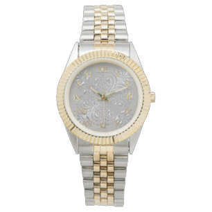 Montre Ornate Argent Embossé Look Numéros romains
