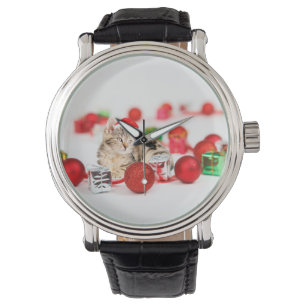 Montre Ornement de Noël en forme de chat portant un chape