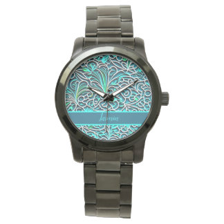 Montre Ornements motifs optique 3D bleu, turquoise, vert