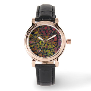 Montre Os de dinosaure pétrifié arc-en-ciel