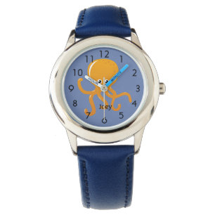 Montre Otopus orange sur bleu Personnalisé Enfant