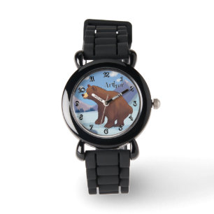 Montre Ours Brown dans la montagne Funny Font Personnalis